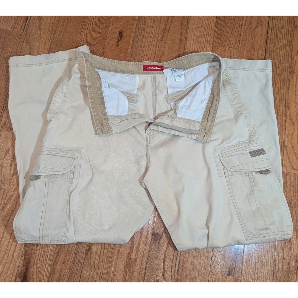 Y2K Utility Cargo Pants Unionbay 36x34 Beige Cotton Hiking Skate Workwear